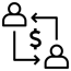 Two arrows forming a square point to two outlines of people. A money sign is inside the square.